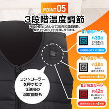 画像をギャラリービューアに読み込む, 電熱ベスト バッテリー付き 16つ加熱エリア ヒーターベスト ヒートジャケット 速暖 超軽量 日本製繊維ヒーター (FRMJ-V01-LBN)
