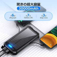 画像をギャラリービューアに読み込む, モバイルバッテリー ソーラーバッテリー充電器30000mAh 大容量 ケーブル内蔵  (PB09)
